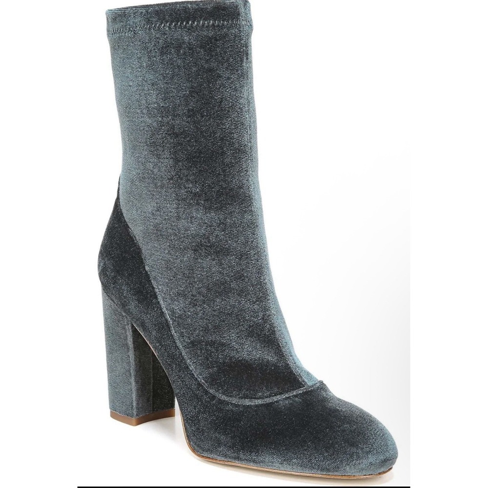 Sam Edelman Calexa Sock Blue Grey Velvet Ankle‎ Boots  Sz 8.5